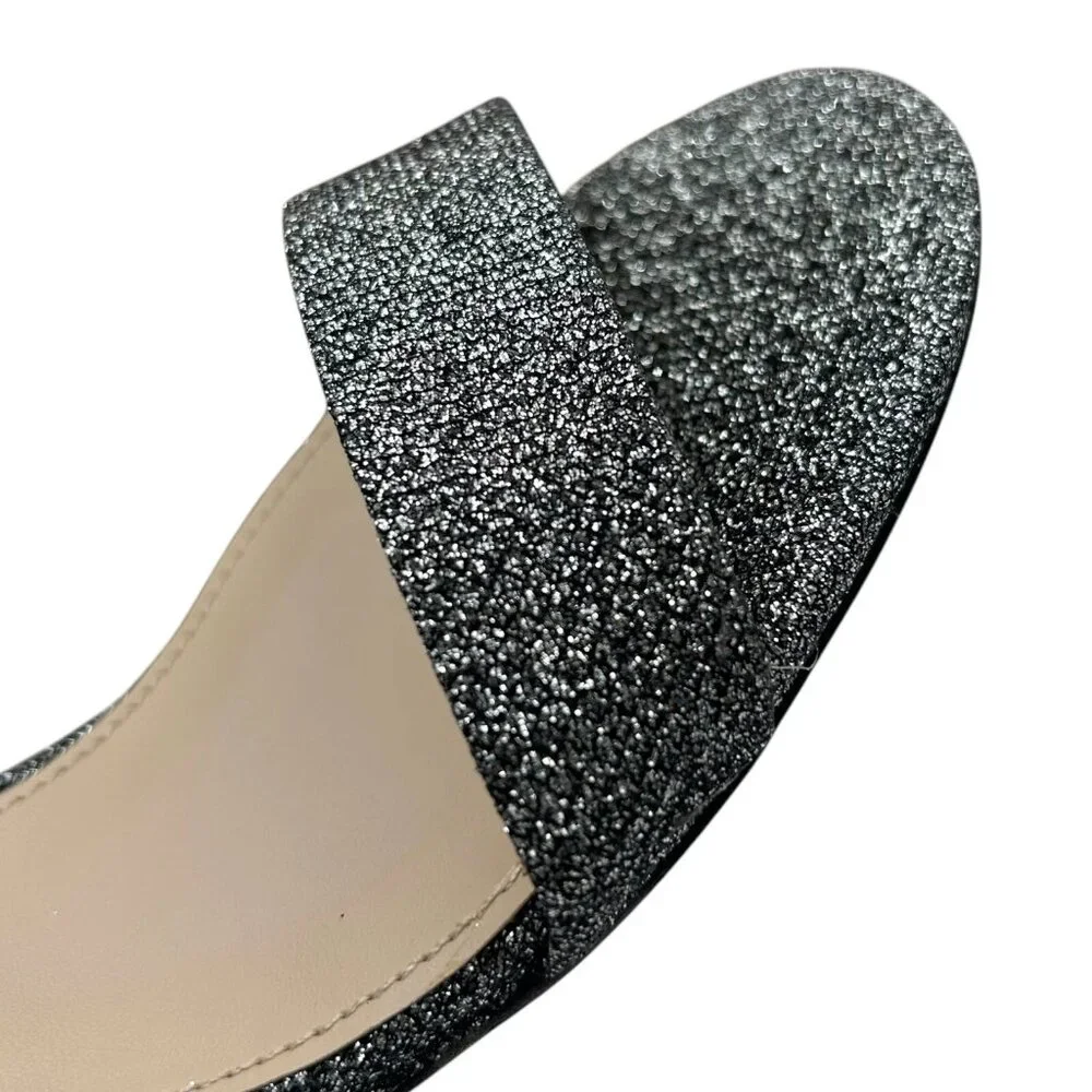Pelle Moda Womens Monroe Sandal 8 Metallic Black Finished Block Heel Ankle Strap